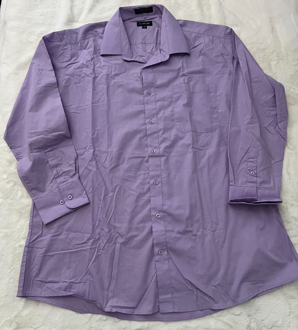 Milani Mens 18 1/2 34/35 Purple Button Down Dress Shirt Long Sleeve Cotton Blend